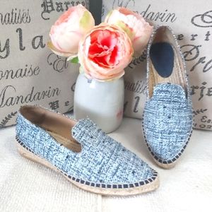 Romena Spain leather canvas espadrilles light blue flats pointed toes boho